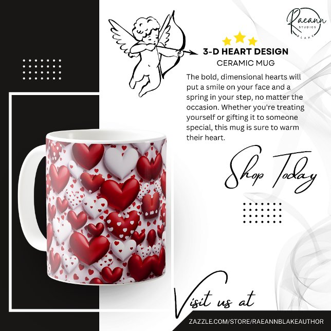 3-D Valentine Heart Design Ceramic Mugg (Skapare uppladdad)