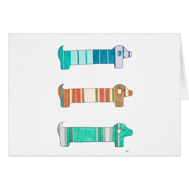 3 Dachshund Färg-studie nr 1 Hälsningskort (Framsidan Horizontal)