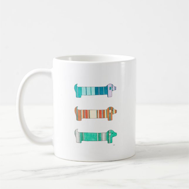 3 Dachshund Färg Study #1 Coffee Mugg (Vänster)