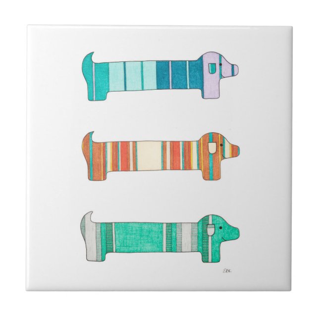 3 Dachshund Färg Study #1 Tile Kakelplatta (Framsidan)