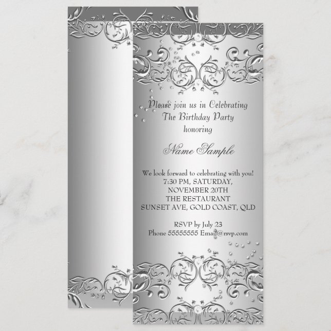 3 Diamant Silver Födelsedagsfest Inbjudningar (Fram/baksida)