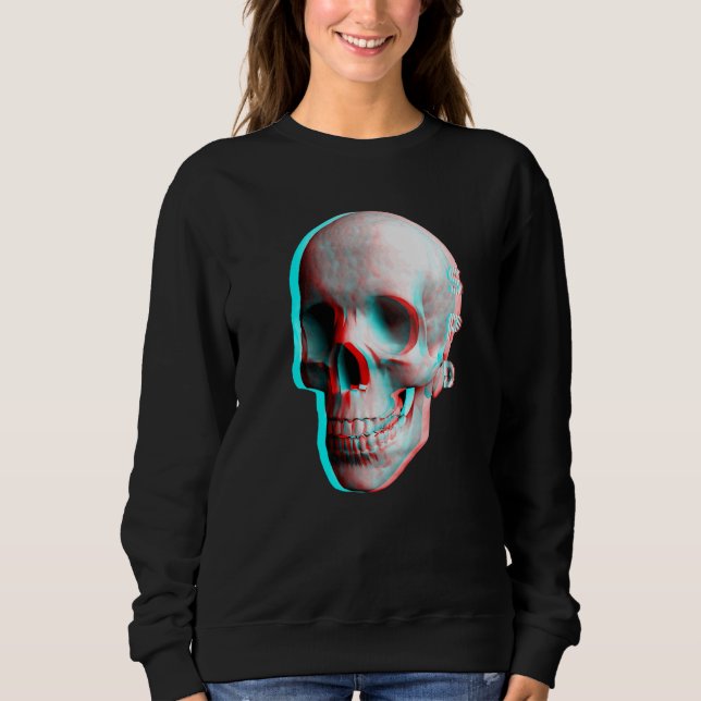 3 Dimensionell Effekt Blå Röd Dödskalle T Shirt (Framsida)