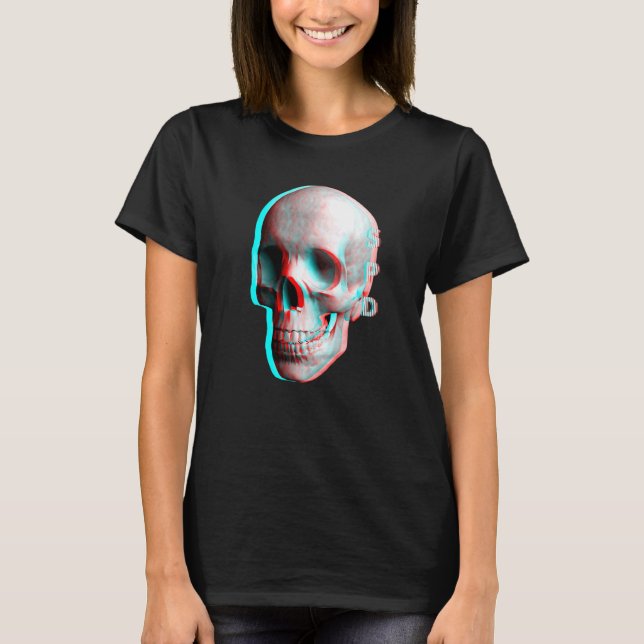 3 Dimensionell Effekt Blå Röd Dödskalle T Shirt (Framsida)