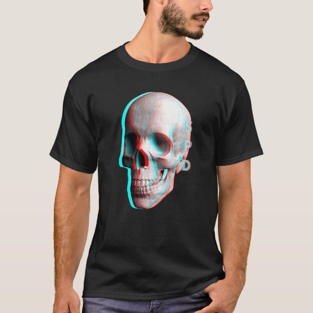 3 Dimensionell Effekt Blå Röd Dödskalle T Shirt (Framsida)