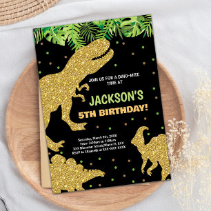3 Dino Grönt Glitter Dinosaur-inbjudan på födelsed Inbjudningar