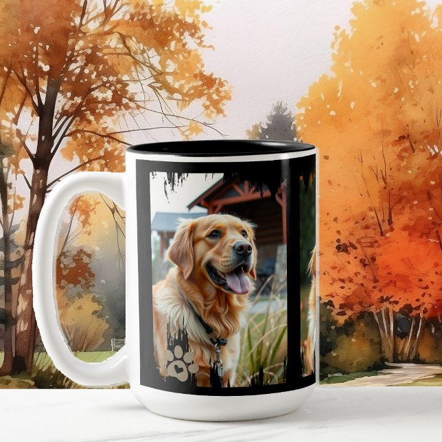 3 Dog Photos Heart Pawprints Gift Två-Tonad Mugg (Skapare uppladdad)