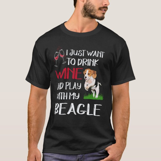 3 Drick Vin Och Lek Med Min Beagle T Shirt (Framsida)