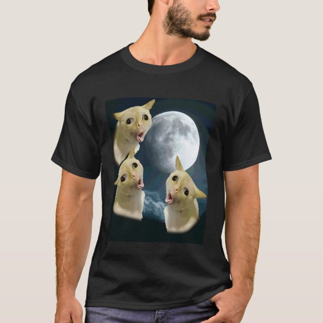 3 Dumma Katter Ylar Mot Månen T Shirt (Framsida)
