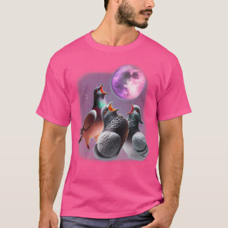 3 Duvor Ylar Mot Månen Rolig Duva Fågel Lo T Shirt
