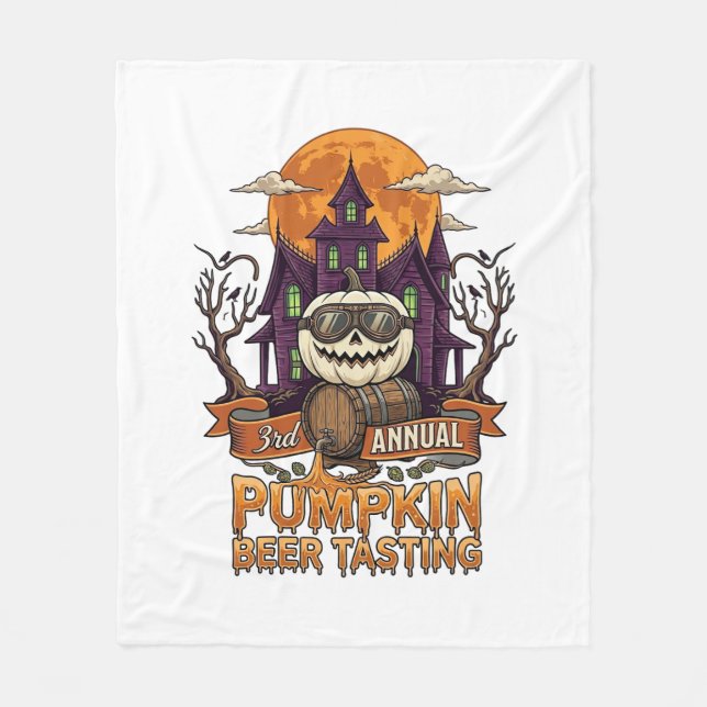 3:e årliga Pumpkin Beer Tasting Halloween Spökhus  Fleecefilt (Framsidan)