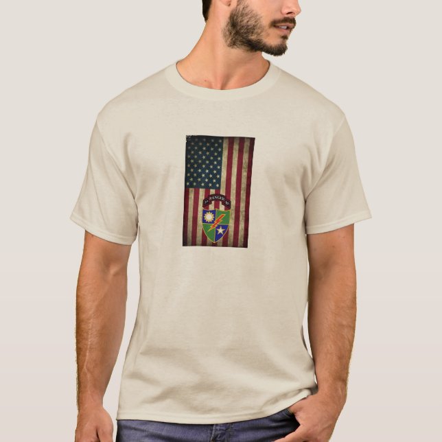 3:e bataljonen - 75:e Skogsvaktare American Flagga T Shirt (Framsida)