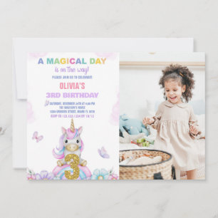 3:e Blommigten Unicorn Birthday-inbjudningar med f Inbjudningar