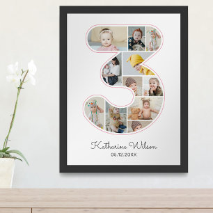 3:e födelsedag 3 Fotokollage Kids Nursery Poster