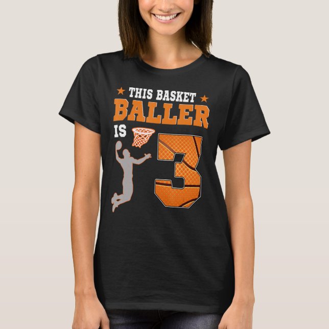 3:e födelsedag Basketboll 3 år gammalt Temaparty T Shirt (Framsida)