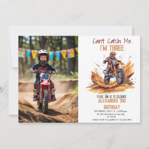 3:e födelsedag Dirt Bike Boy Editable Photo Birthd Inbjudningar