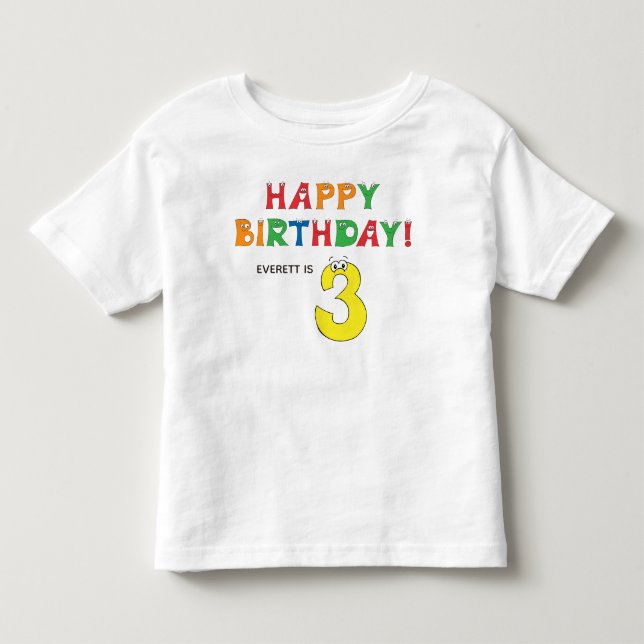 3:e födelsedag med färgat alfabet första Namn T Shirt (Framsida)