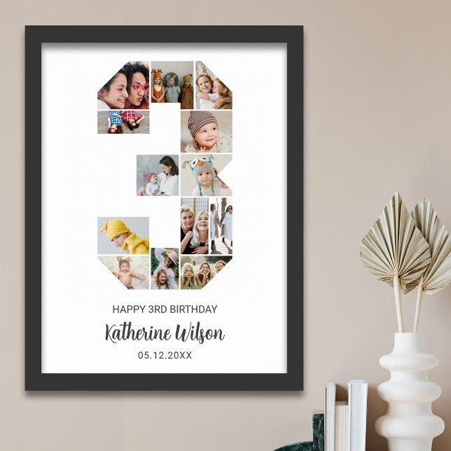 3:e födelsedag nummer 3 Fotokollage Anpassningsbar Poster (Skapare uppladdad)