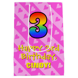 3:e födelsedag: Roligt Rosa Hearts Rand & Rainbow 