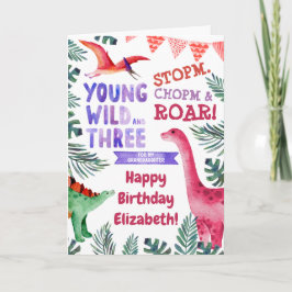 3:e födelsedag Rosa Dinosaur for Granddotters Kort