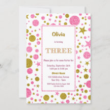 3:e födelsedag Rosa och Guld Glitter