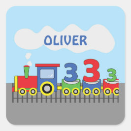 3:e födelsedag Tåg personaliserar Namn Fyrkantigt Klistermärke