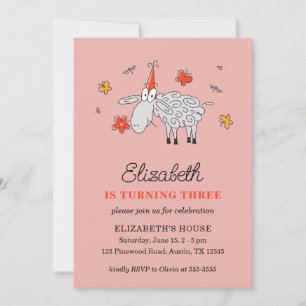 3:e födelsedag (Tecknad) Cute Sheep Flower Lamb Inbjudningar