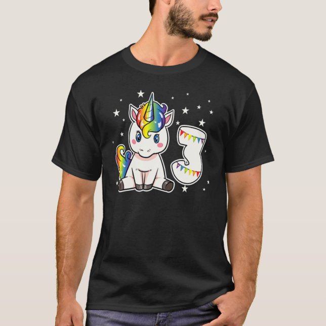 3:e födelsedag Unicorn 3 ÅR Party Regnbåge 1 T Shirt (Framsida)