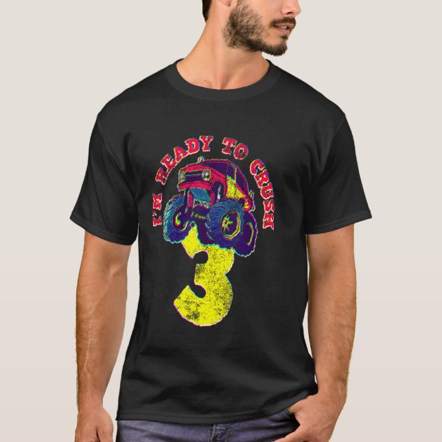 3:e födelsedagen 3 år gammal monster Lastbilar Vin T Shirt (Framsida)