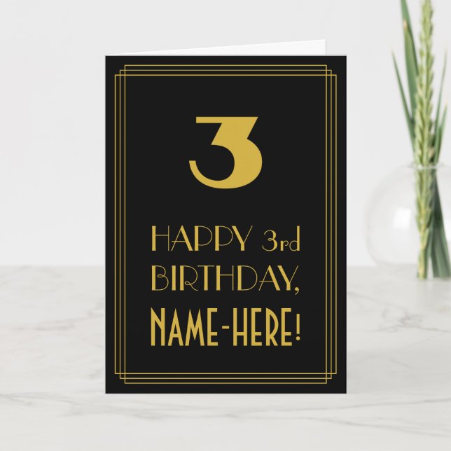3:e födelsedagen - Art Deco Inspired Titta "3" och Kort (Framsida)