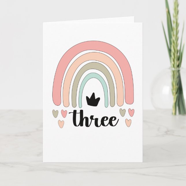 3:e födelsedagen Boho Rainbow Party Kids 3-årig Kort (Framsida)