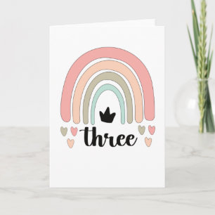 3:e födelsedagen Boho Rainbow Party Kids 3-årig Kort