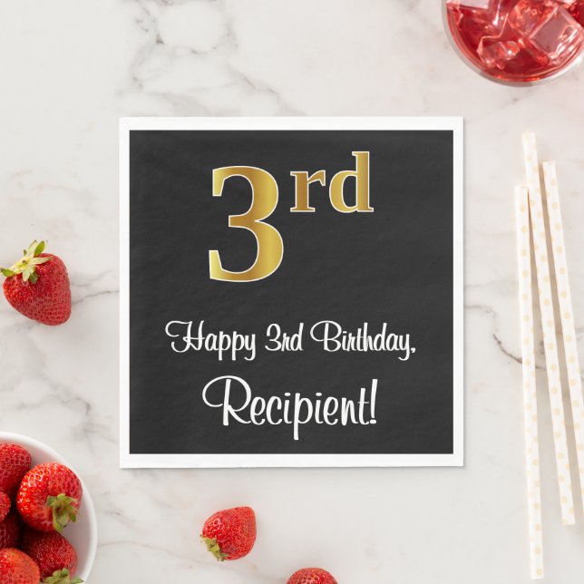 3:e födelsedagen ~ Elegant Luxurious Faux Guld Se  Pappersservett (Insitu)