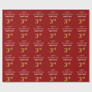 3:e födelsedagen: Elegant, rött, Faux Guld-utseend Presentpapper