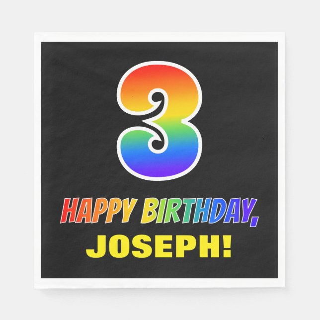 3:e födelsedagen: fetstil, Roligt, enkel, regnbåge Pappersservett (Framsidan)