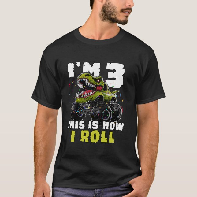 3:e födelsedagen: Monster Lastbil Dinosaur Boy Kid T Shirt (Framsida)