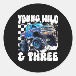 3:e födelsedagen Monster Truck Ung Vild Och Tre 3 Runt Klistermärke