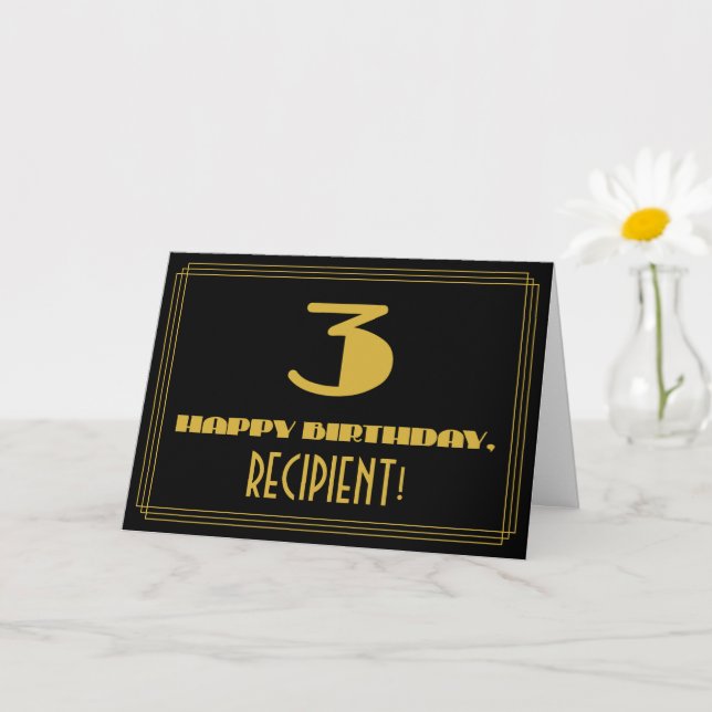 3:e födelsedagen: Namn + Art Deco Inspired Titta " Kort (Liten växt)