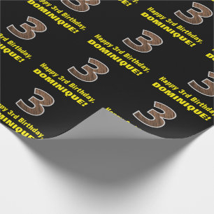 3:e födelsedagen: Namn & Faux Wood Grain Mönster " Presentpapper