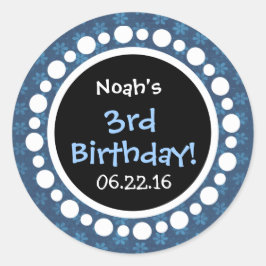 3:e födelsedagen Party Blåa blommor och Polka dots Runt Klistermärke