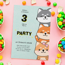 3:e födelsedagen Party Cute Shiba Inu 3 år gammal Inbjudningar