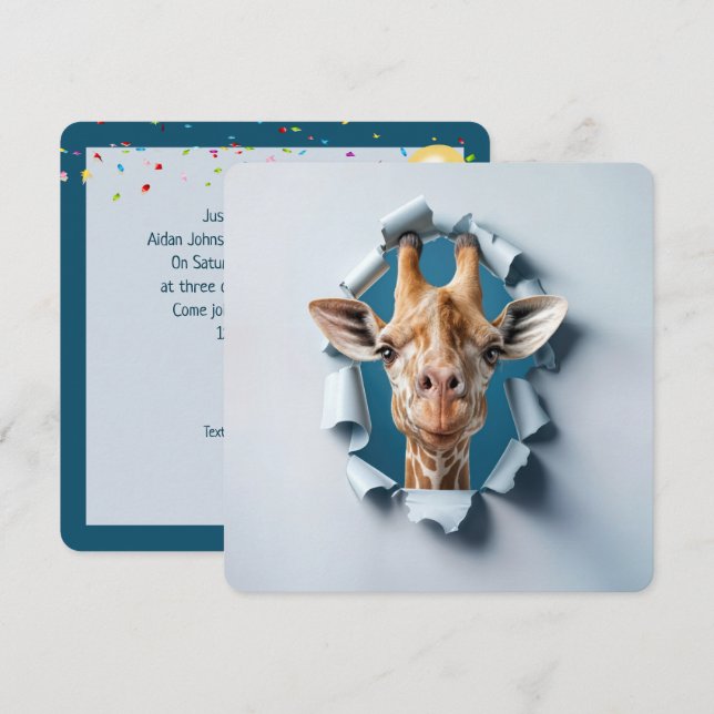 3:e födelsedagen Party Giraffe på ett Hål horn Inbjudningar (Fram/baksida)