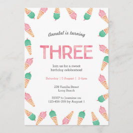 3:e födelsedagen Party | Inbjudan till glass