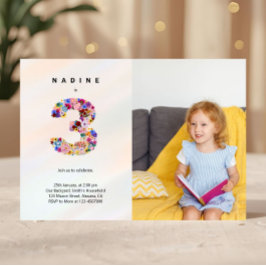 3:e födelsedagen Pastel Rosa Blommigts Fotoinbjuda Inbjudningar