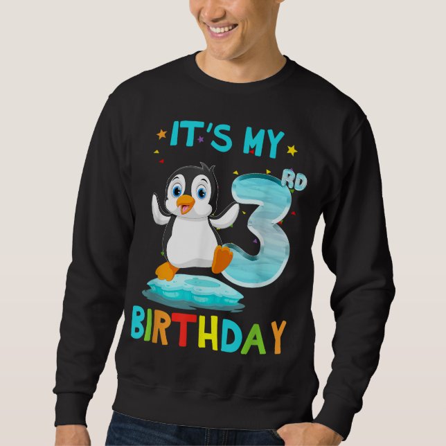 3:e födelsedagen Penguin Birthday 3 År Lång Ärmad Tröja (Framsida)