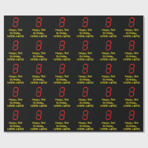 3:e födelsedagen: Red Digital Clock Stil "3" + Nam Presentpapper