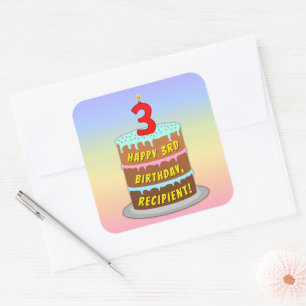3:e födelsedagen: Roligt Cake and Candle + Custom Fyrkantigt Klistermärke
