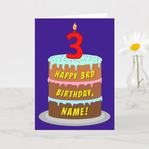3:e födelsedagen: Roligt Cake and Candle + Custom Kort