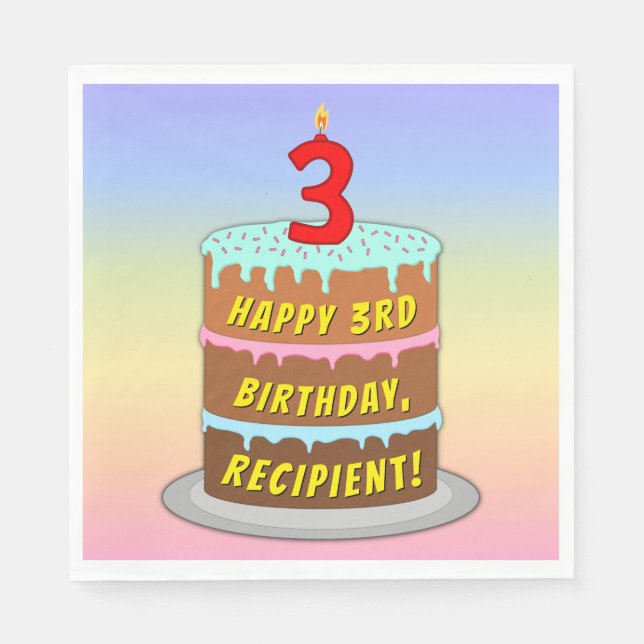 3:e födelsedagen: Roligt Cake and Candle + Custom  Pappersservett (Framsidan)