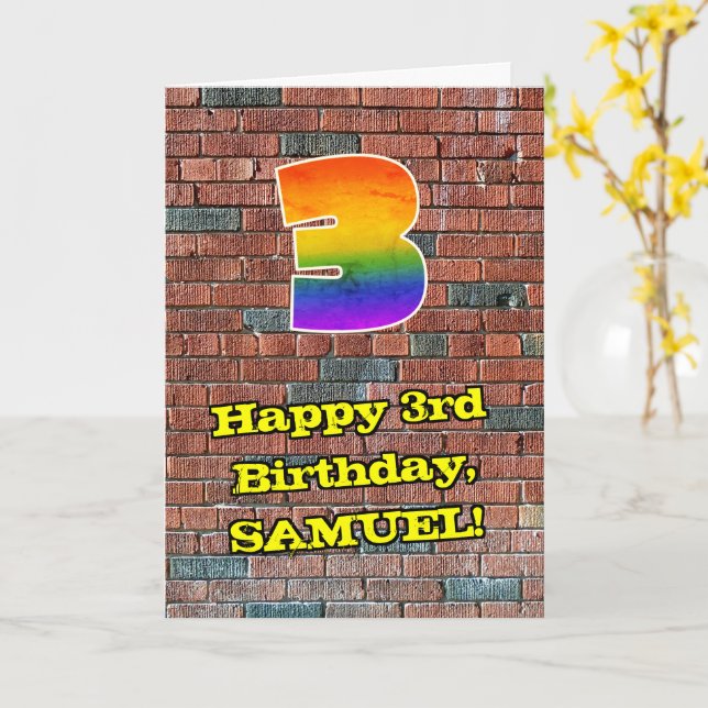 3:e födelsedagen: Roligten Graffiti-Inspired Rainb Kort (Gul blomma)