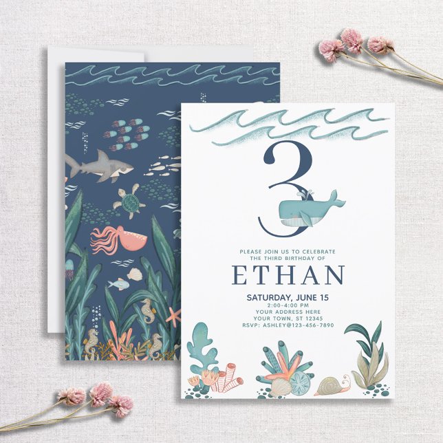 3:e födelsedagen under Havsfärgval Inbjudningar (Skapare uppladdad)